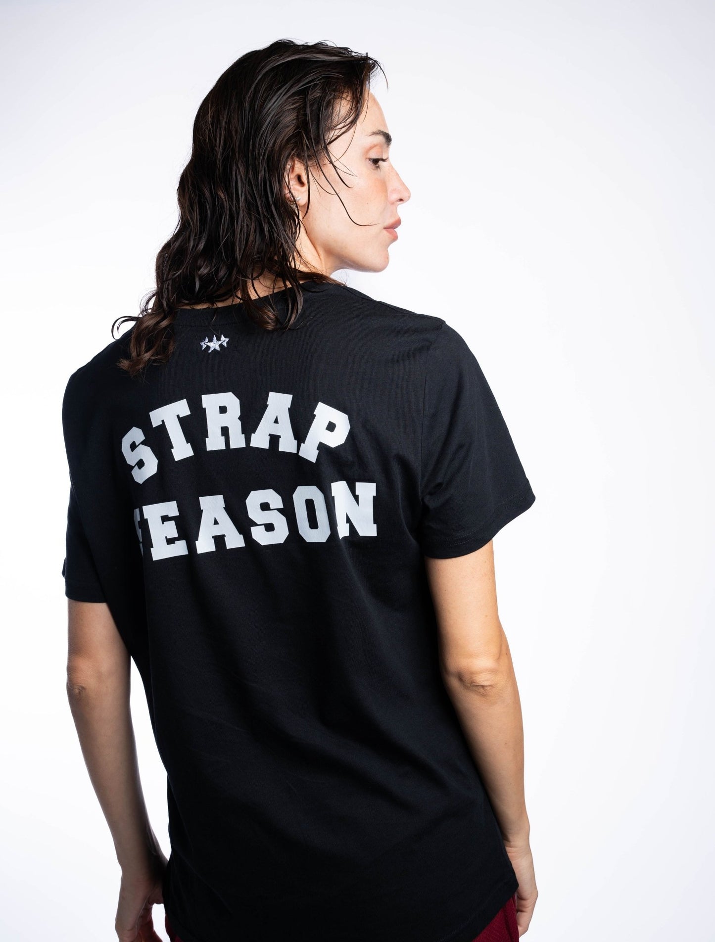 STRAP SEASON BLACK TEE - BOXSTAR DESIGNS